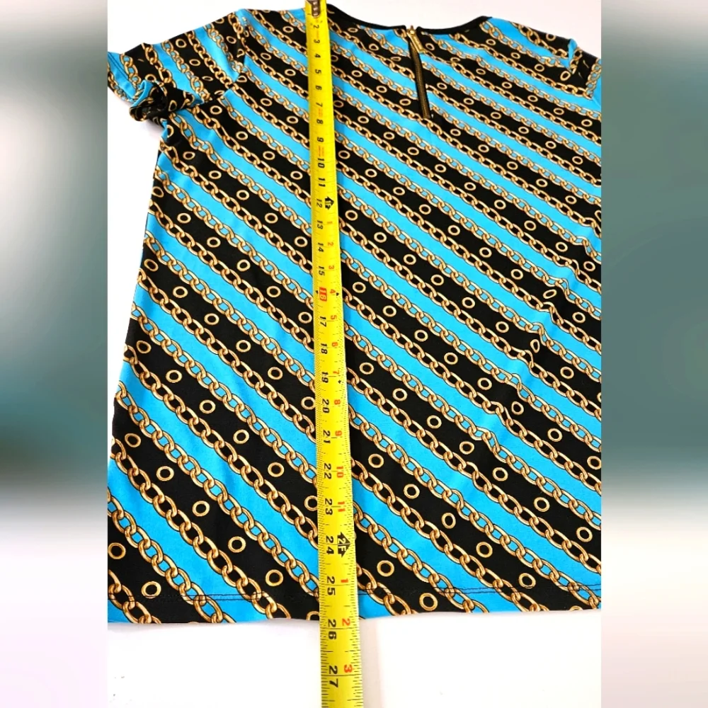Michael Kors Womens Size Medium Short Sleeve Teal/Black & Chain Link Des…
